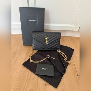 Yves Saint Laurent Cassandre Chain Wallet In Lambskin